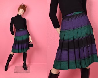 Vintage 80s Plaid Pleated Skirt/ Small/ 1980s