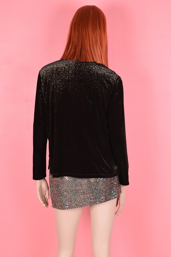 90s Black and Gold Iridescent Velvet Top/ Large/ … - image 3