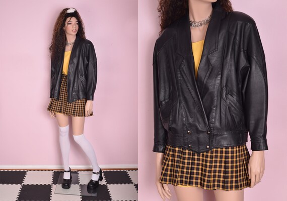 80s Black Leather Jacket/ Small/ 1980s/ Coat