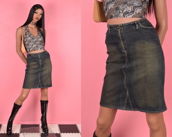 90s Y2K Mid Rise Stretch Denim Skirt/ Small