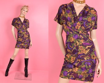 80s Floral Print Dress/ US 3-4/ 1980s