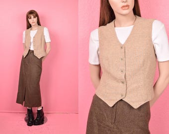 Colete vintage de tweed multicolorido/ Pequeno