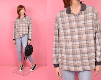 Vintage 90er Jahre Karo Strickpullover Top, Gender Neutral Large/ 1990s