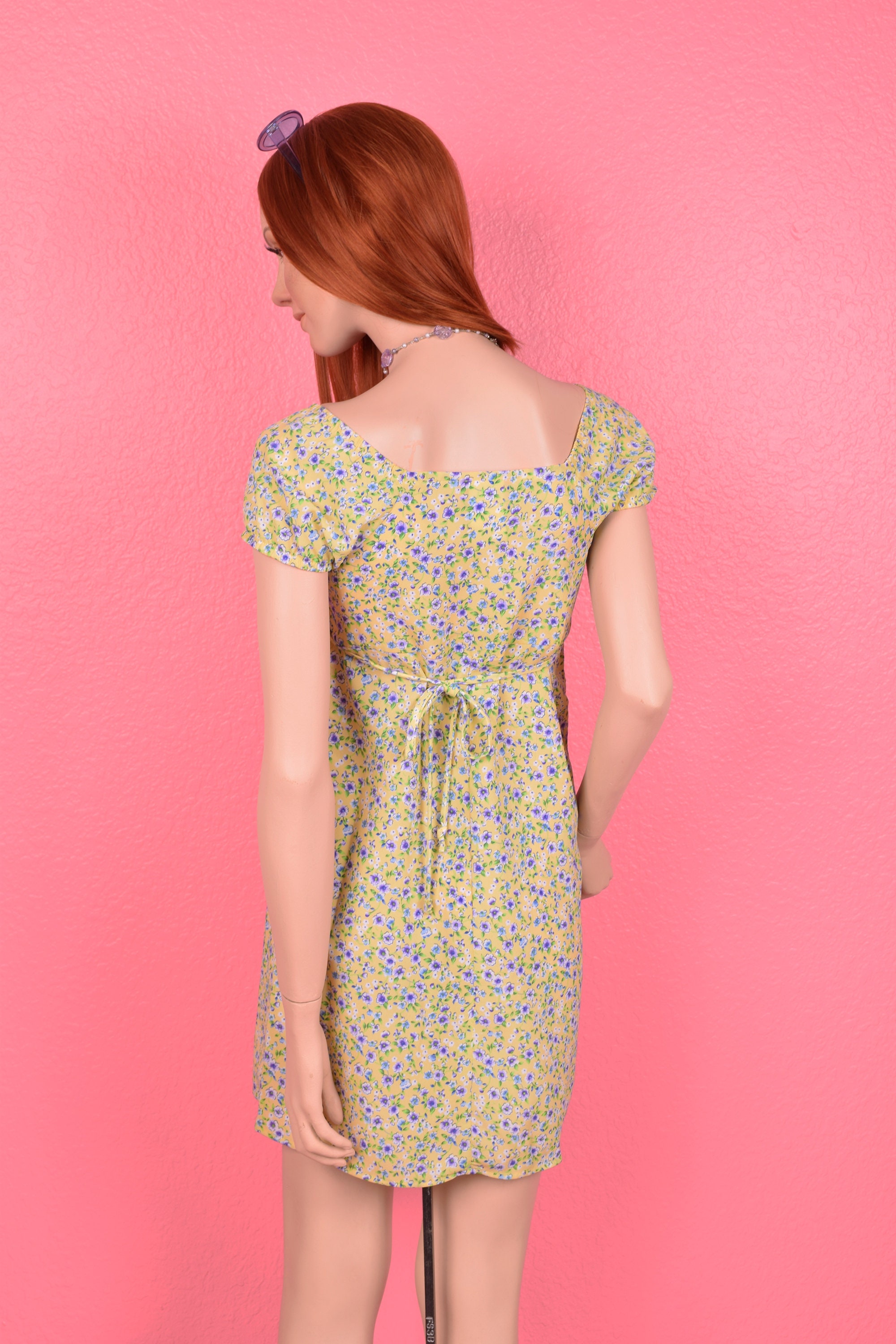 90s floral mini dress Vintage 90s Mini Dress - Black Floral