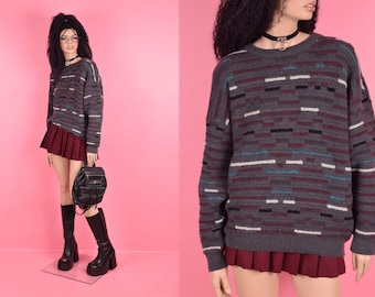 80s Striped Wool Blend Sweater/ Gender-Neutral XL/ 1980s