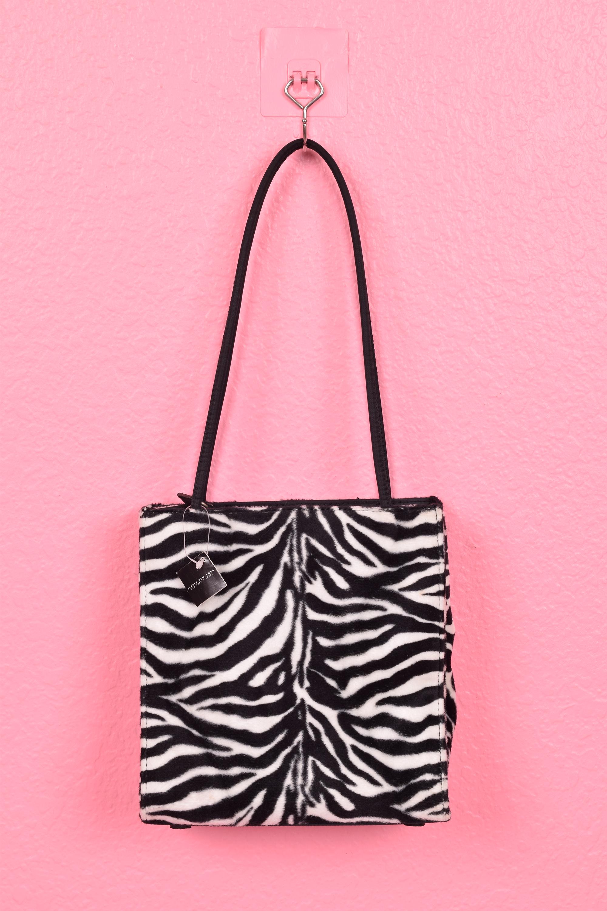 Vintage 90s 00s Deadstock Zebra Print Faux Fur Purse/ 1990s/ 2000s