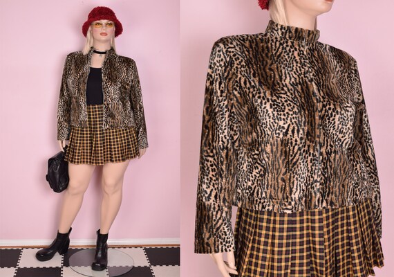 90s Fuzzy Animal Print Jacket/ XL/ 1990s