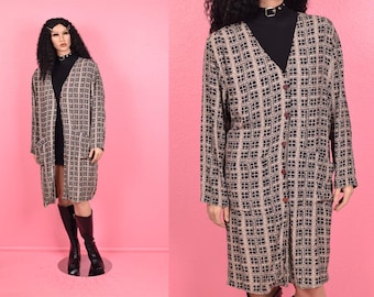 Vintage 80s Plaid Pattern Lightweight Coat/ US 12/ 1980s/ Jacket