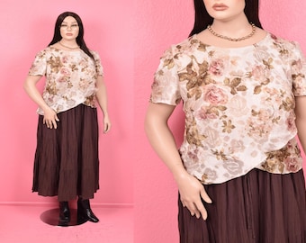 Top vintage con estampado floral de los 90/ Talla 16 de EE. UU./ Década de 1990/ Manga corta