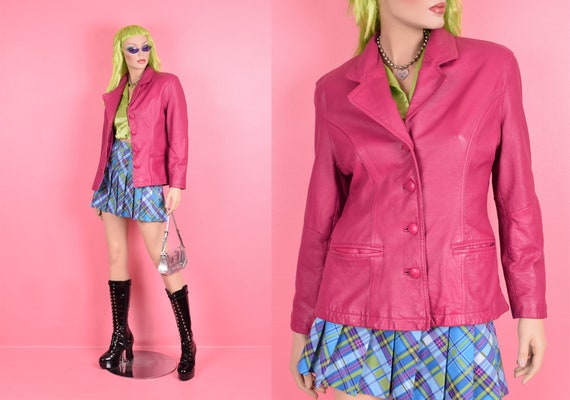 80s Pink Leather Jacket/ Medium/ 1980s - image 1