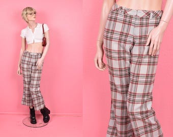 Vintage 90s Plaid Low Rise Flared Pants/ US 6/ 1990s - Etsy
