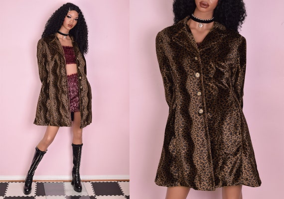90s Leopard Print Fuzzy Coat/ Large/ 1990s/ Jacket