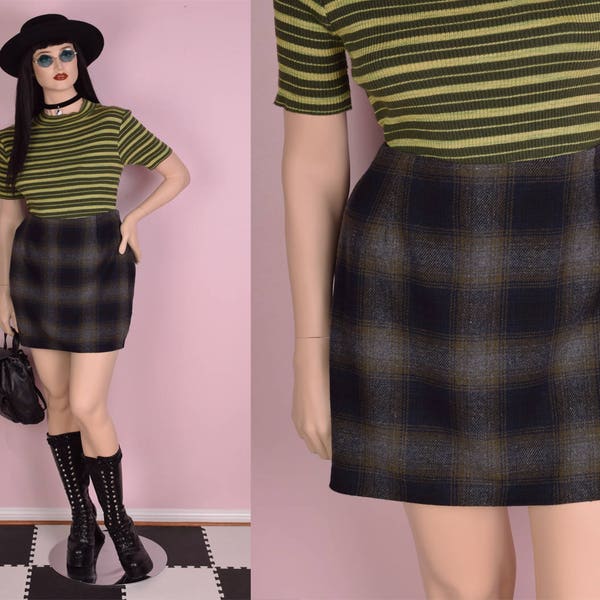 90s Plaid Skirt/ US 14/ 1990s