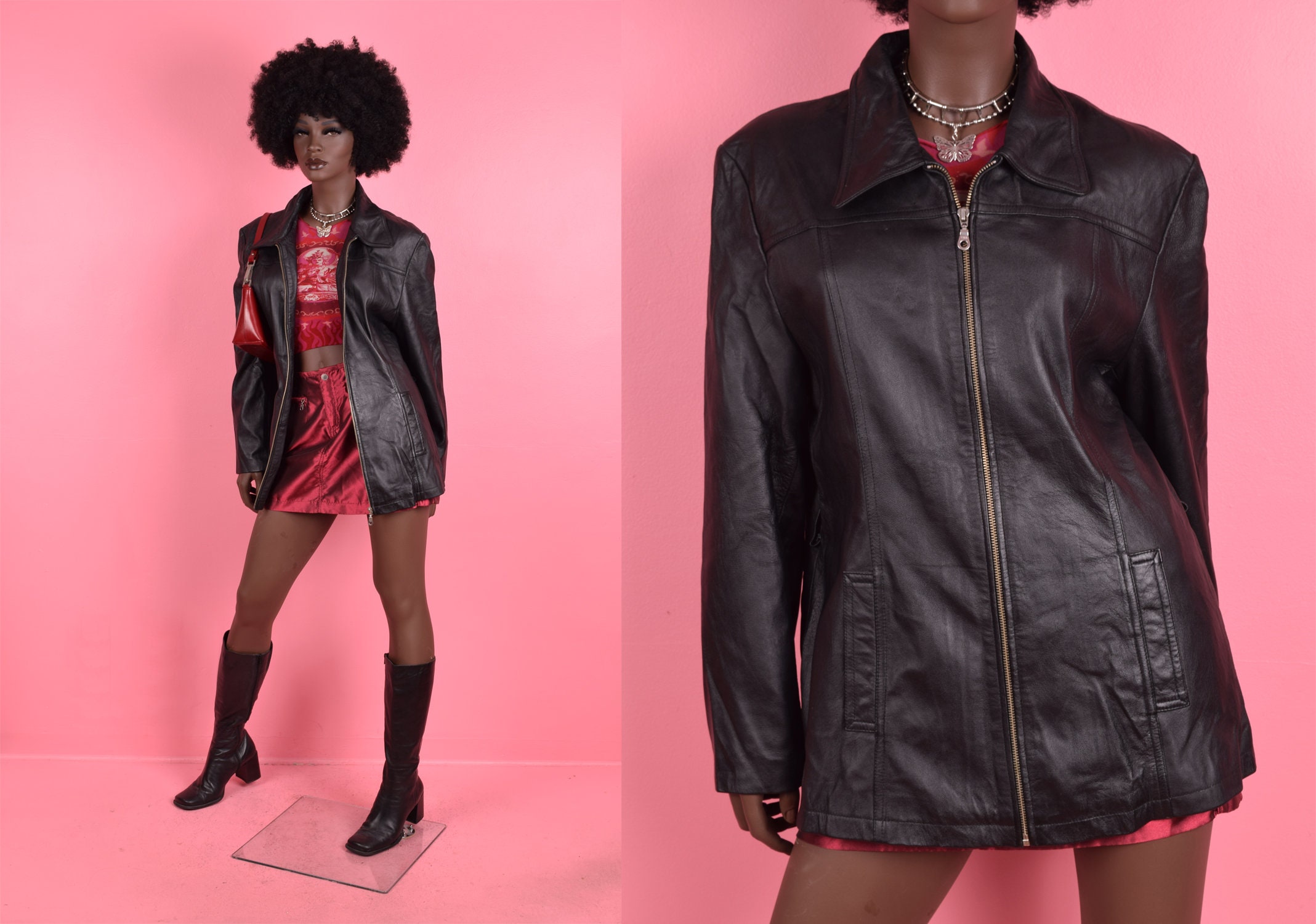90s 00s Black Leather Jacket/ Large/ 1990s/ 2000s - Etsy