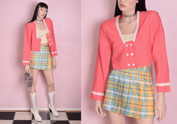 80s Coral and White Cropped Lightweight Jacket/ U… - image 1