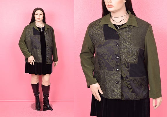 Vintage 90s 00s Green and Black Patchwork Lightwe… - image 1