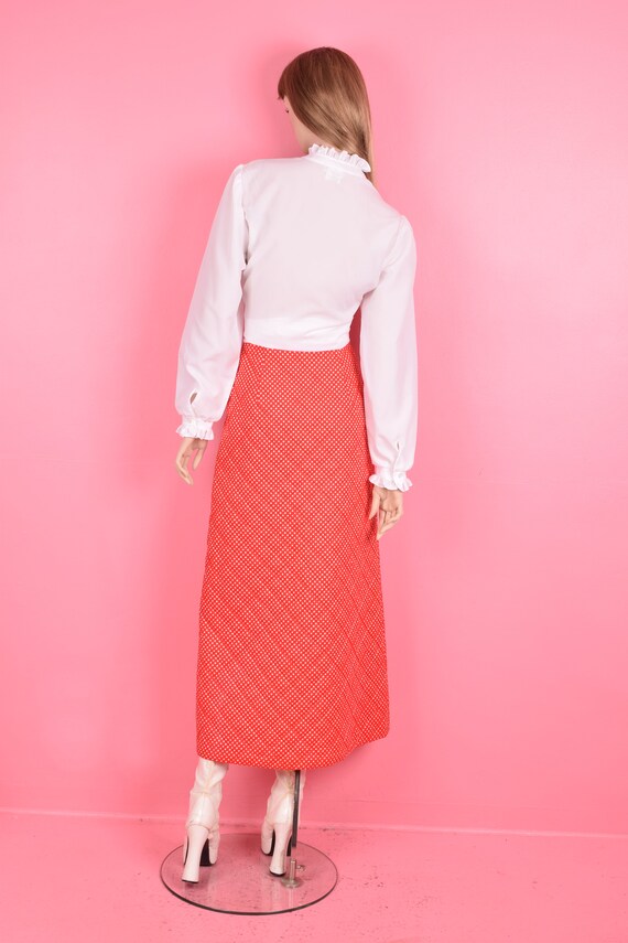 70s Red and White Polka Dot Quilted Skirt/ XS/ 19… - image 2