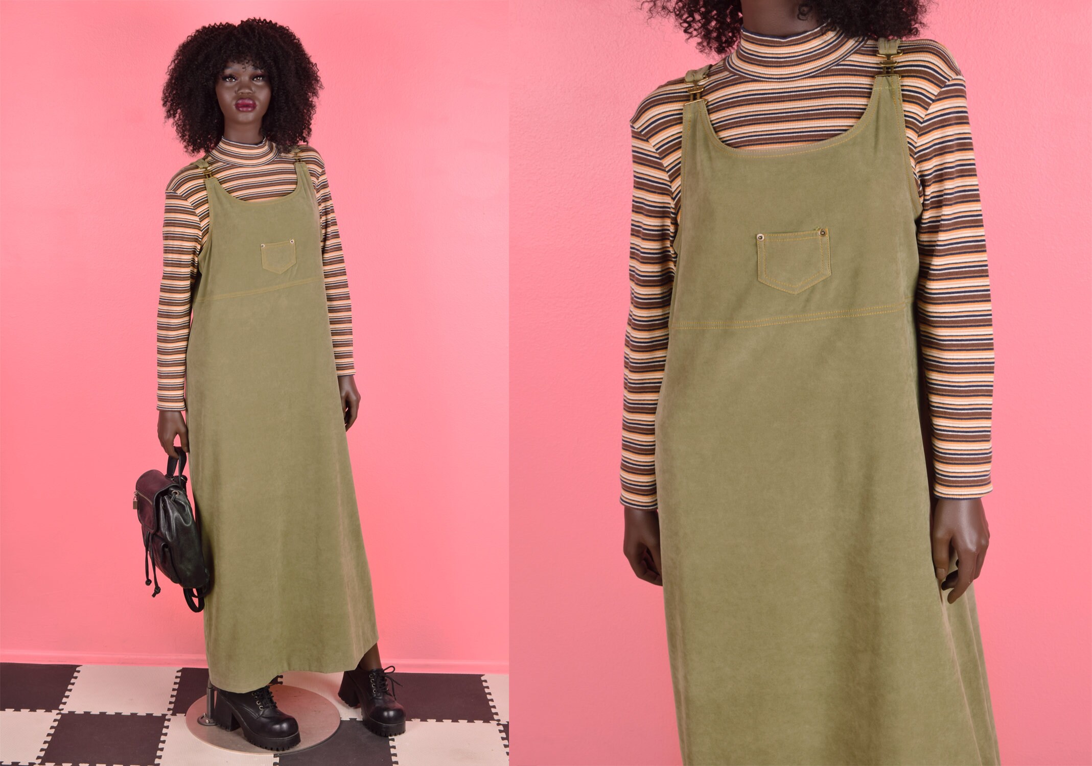 90s Sage Faux Suede Jumper Dress/ US 10 