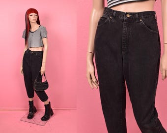 Pantalones vaqueros negros de talle alto estilo años 80 / Talla US 10P / Años 80