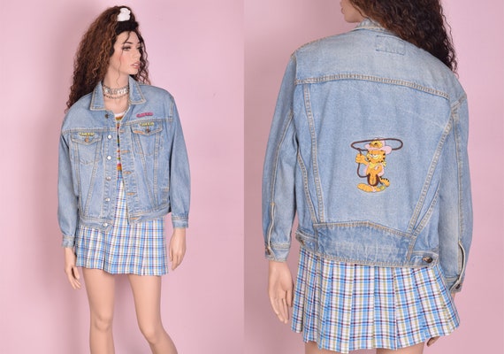 70s Garfield Embroidered Denim Jacket/ Unisex Smal