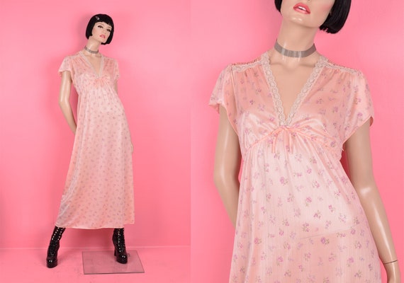 70s 80s Floral Print Nightgown/ Medium/ 1970s/ 19… - image 1