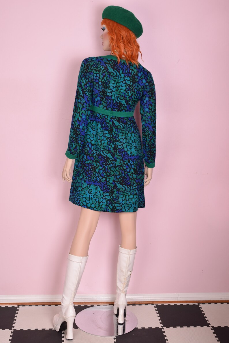 60s Abstract Pattern Dress Small 1960s Long Sleeve