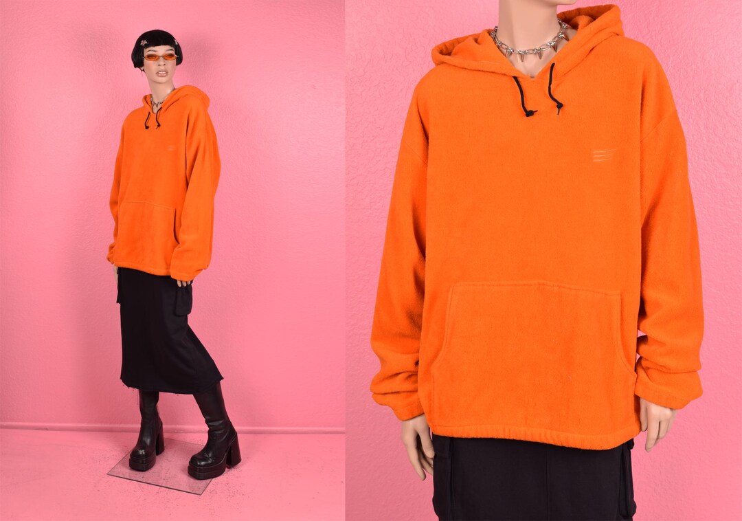 Vintage 90s 00s Orange Fleece Hoodie/ Gender-neutral XL