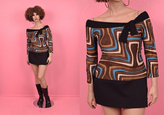 Vintage 00s Abstract Pattern Top/ Large/ 2000s - image 1