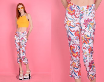 90s Floral Print Mid Rise Pants/ Small/ 1990s
