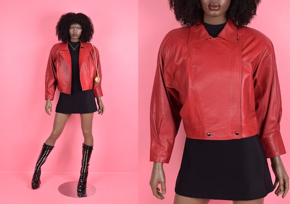 Buy 80s Red Leather Jacket US 9 1980s Online in India Etsy