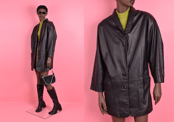 80s Black Leather Coat/ Small/ 1980s/ Jacket - image 1