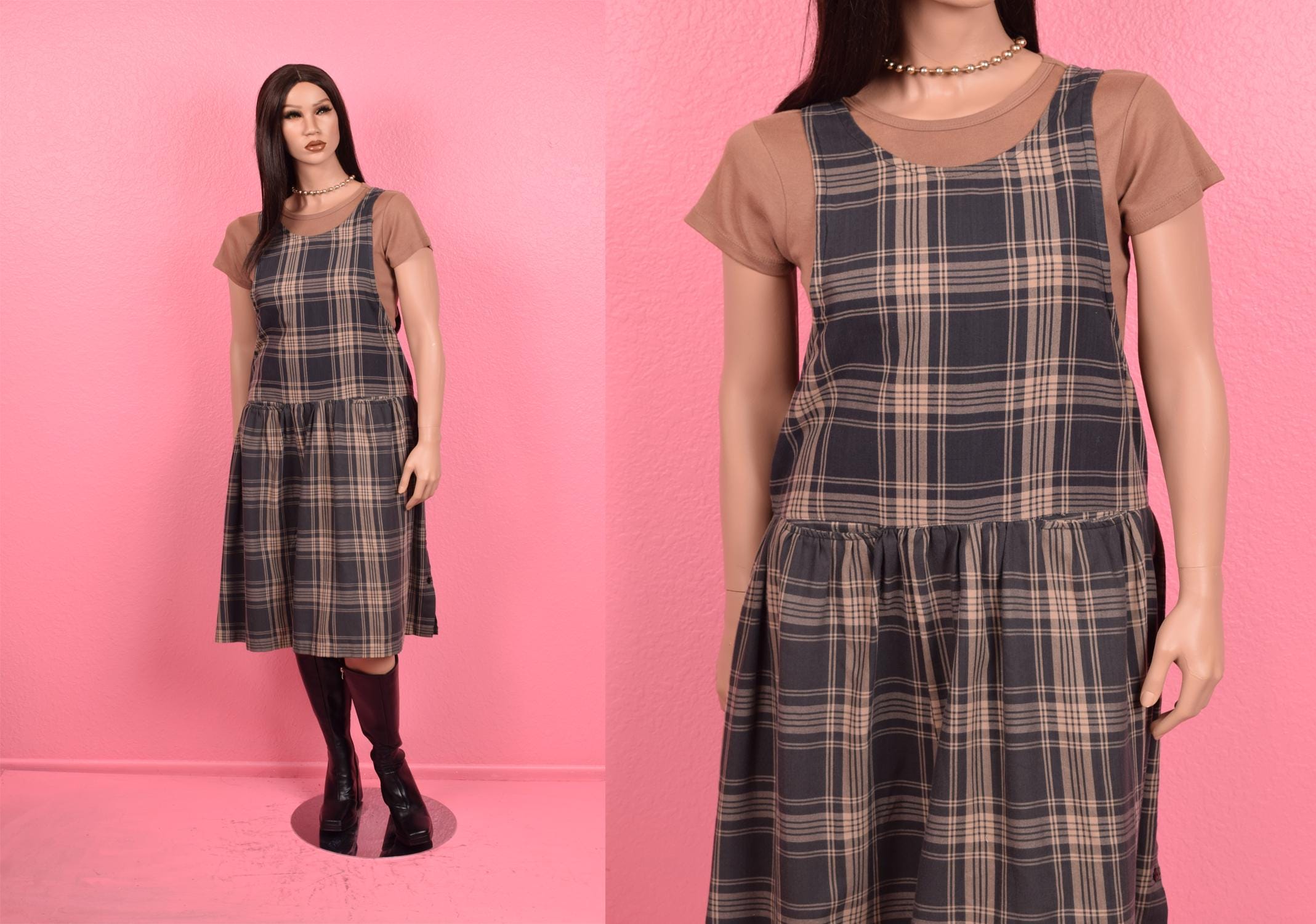 Vintage 80s Plaid Jumper Dress/ Large/ 1980s - Etsy