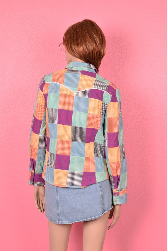 Vintage 90s 00s Deadstock Patchwork Gingham Blous… - image 2