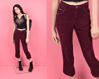 Pantalones de pana con tachuelas estilo vintage de los 90/2000 / Talla pequeña-mediana / Década de 1990 / 2000