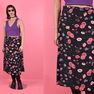 Vintage 90s Floral Print Wrap Skirt/ Large/ 1990s
