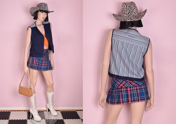 90s Solid and Striped Vest/ Petite Small/ 1990s - image 1