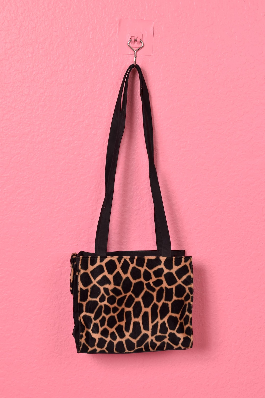 Vintage 90s 00s Giraffe Faux Fur Trim Vinyl Purse/ 1990s/ 2000s