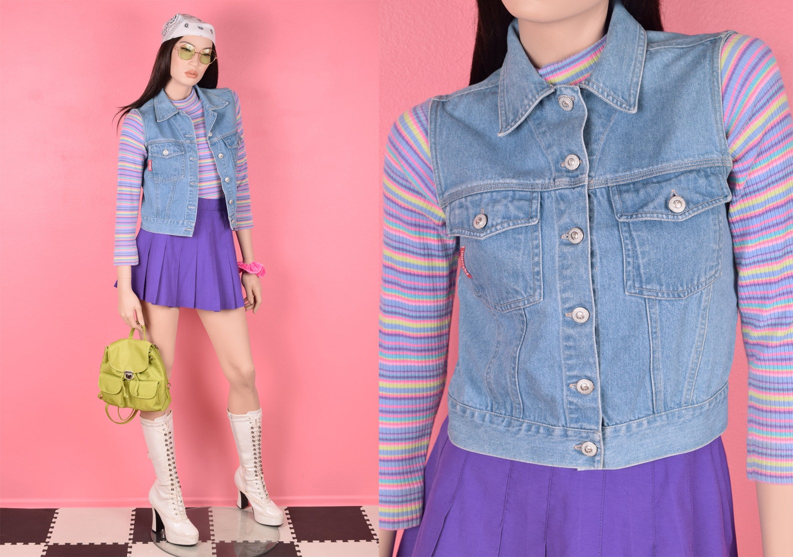 90s Denim Vest/ Small/ 1990s Etsy