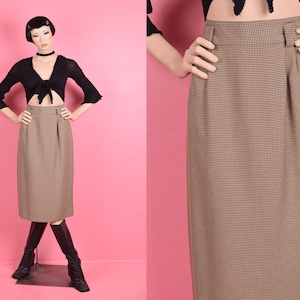 80s Tan and Black Houndstooth High Waisted Skirt/ US 8/ 1990s image 1