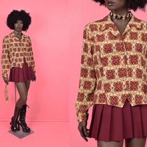 Blusa estampada vintage dos anos 90/ EUA 14/ 1990/ Manga longa