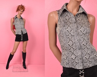 Vintage 90s 00s Shimmery Lurex Knit Reptile Print Top/ Medium/ 1990s/ 2000s