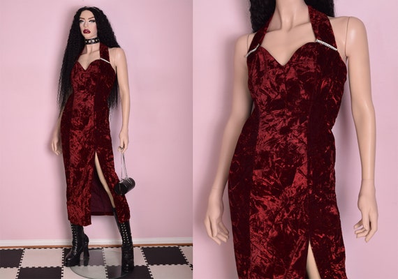 90s Crushed Velvet Dress/ US 9/ 1990s