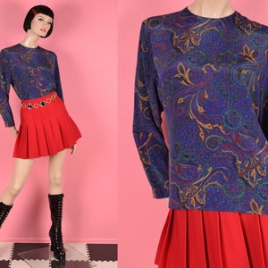 Vintage 80s Paisley Print Blouse/ US 6/ 1980s/ Long Sleeve