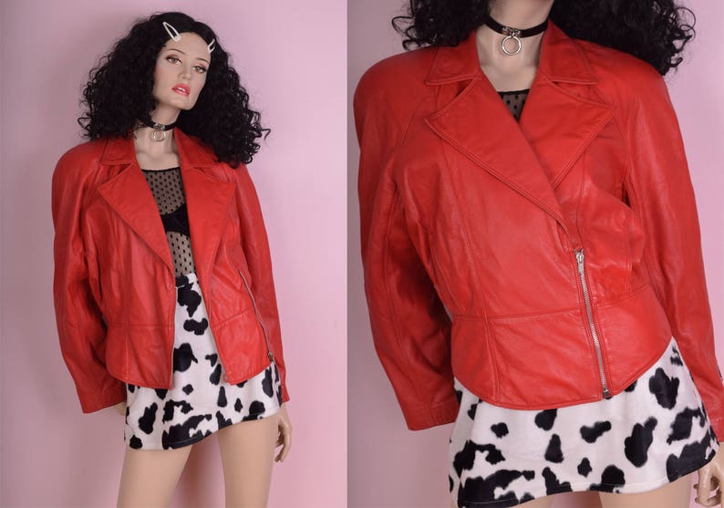 80s Red Leather Jacket Medium 1980s