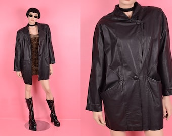 Vintage 80s Black Leather Coat/ Medium/ 1980s/ Jacket