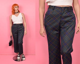 Pantalon en tricot à carreaux vintage des années 70/taille 35 neutre sexiste/années 1970
