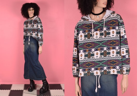 80s Navajo Knit Hoodie/ Small/ 1980s - image 1