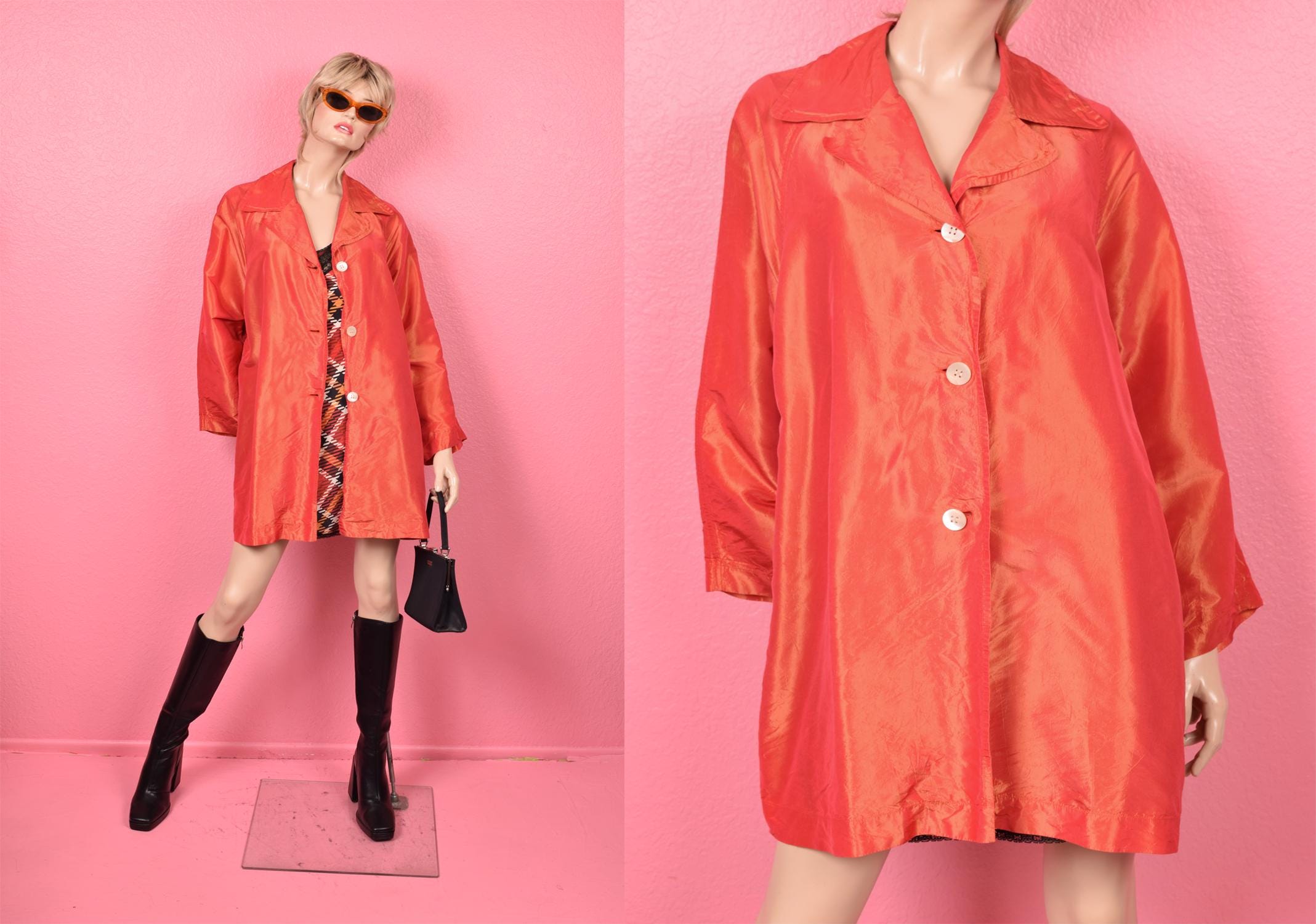 Vintage 90s Iridescent Lightweight Coat/ One Size/ 1990s/ Jacket