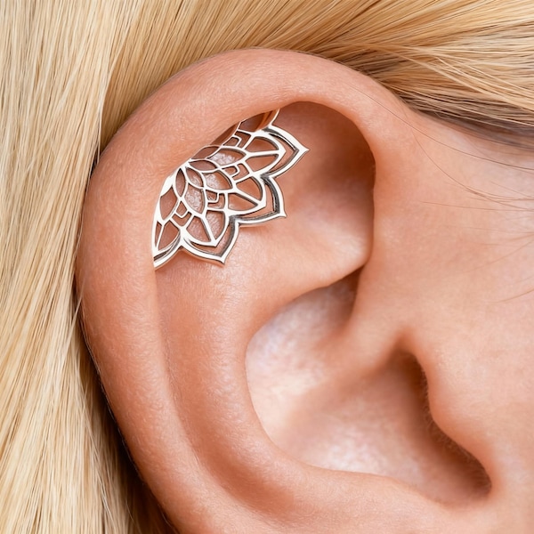 Lotus Mandala Helix Earring • Spiritual Cartilage Piercing