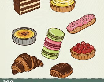French Pastry Clipart Set | Hand-Drawn Dessert Doodles (Digital Download)